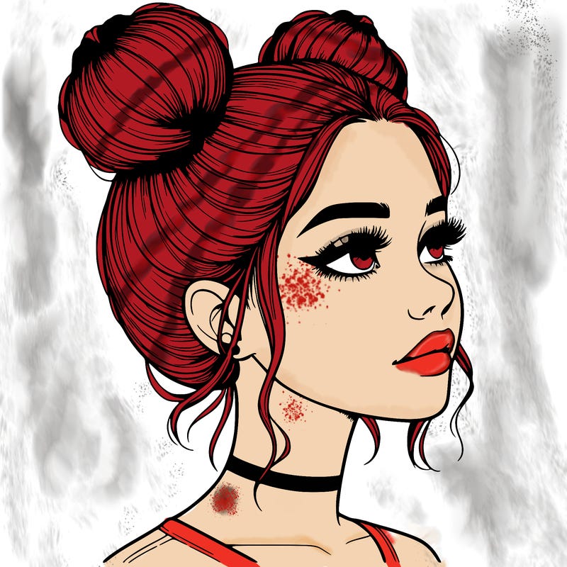 realistic girl with buns on the top of her head