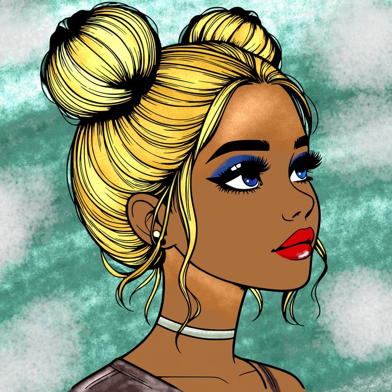 realistic girl with buns on the top of her head