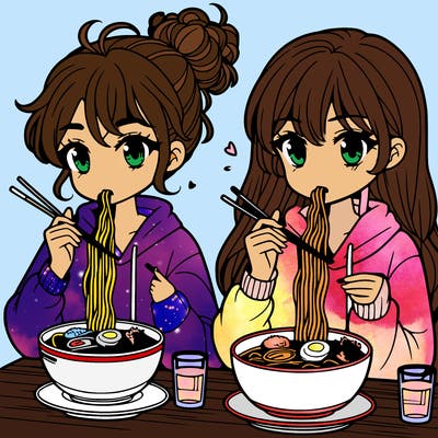 girls eating ramen