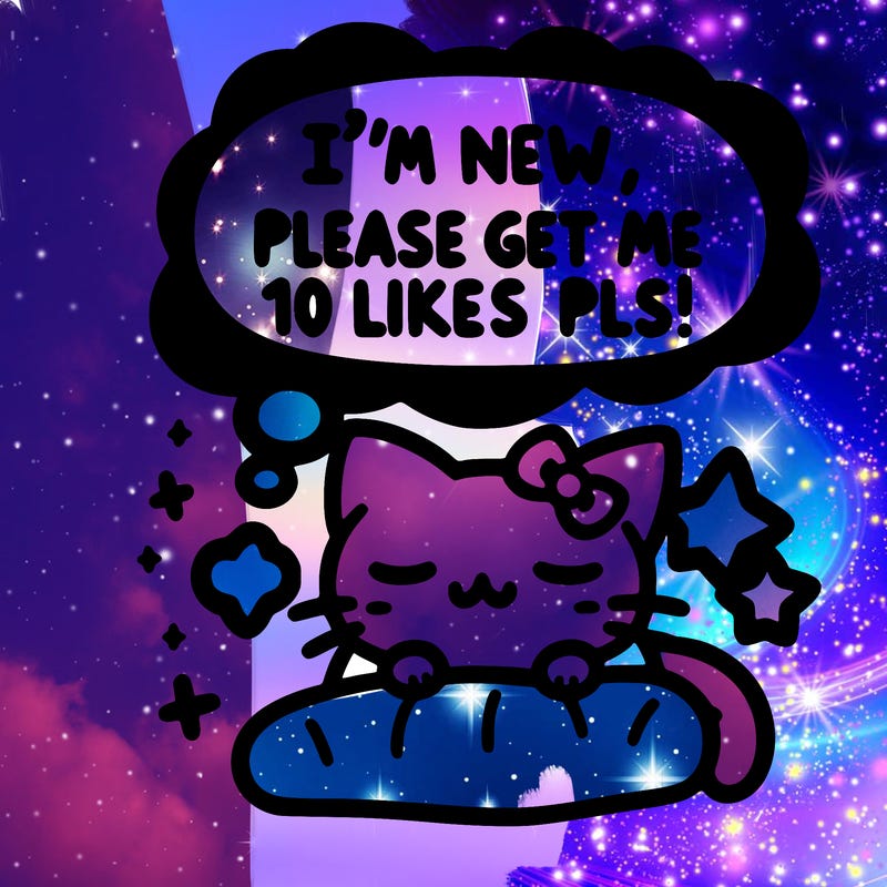 kitty taking a nap dream talking and saying "i'm new, please get me at least 10 likes pls!!"
