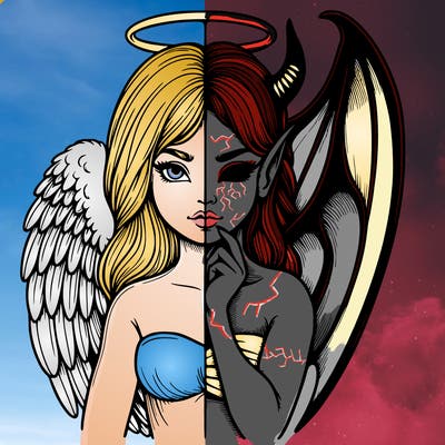 realistic angel half demon