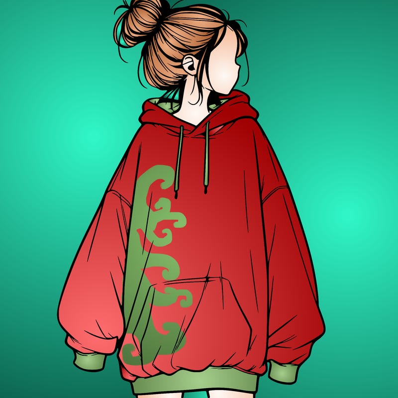 realistic girl with a oversized sweatshirt on and a bun