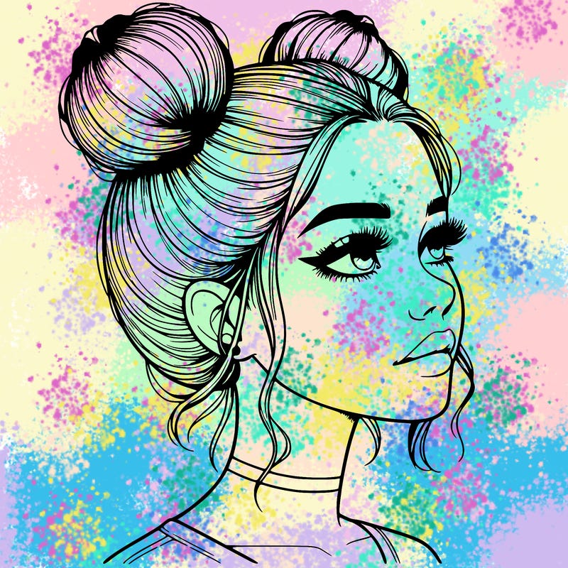 realistic girl with buns on the top of her head