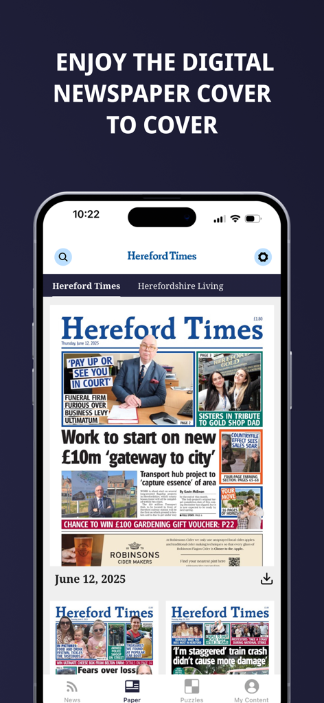 Hereford Times - Smartphone screen displaying the Hereford Times digital newspaper front page