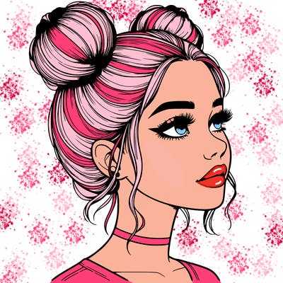 realistic girl with buns on the top of her head