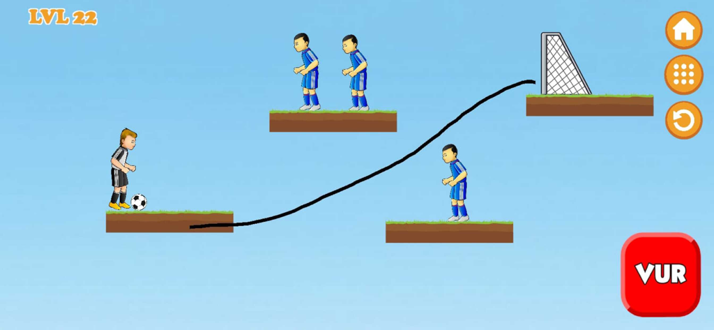 Soccer Moccer - A screenshot of Soccer Moccer level 22 showing a path drawn to score a goal