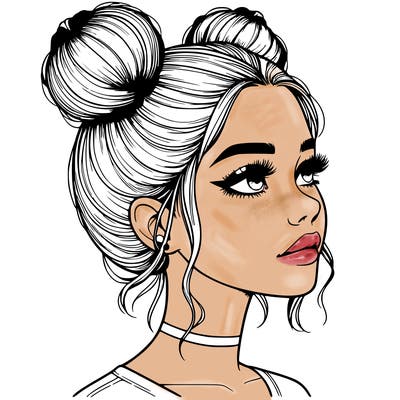 realistic girl with buns on the top of her head