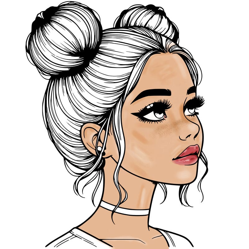 realistic girl with buns on the top of her head