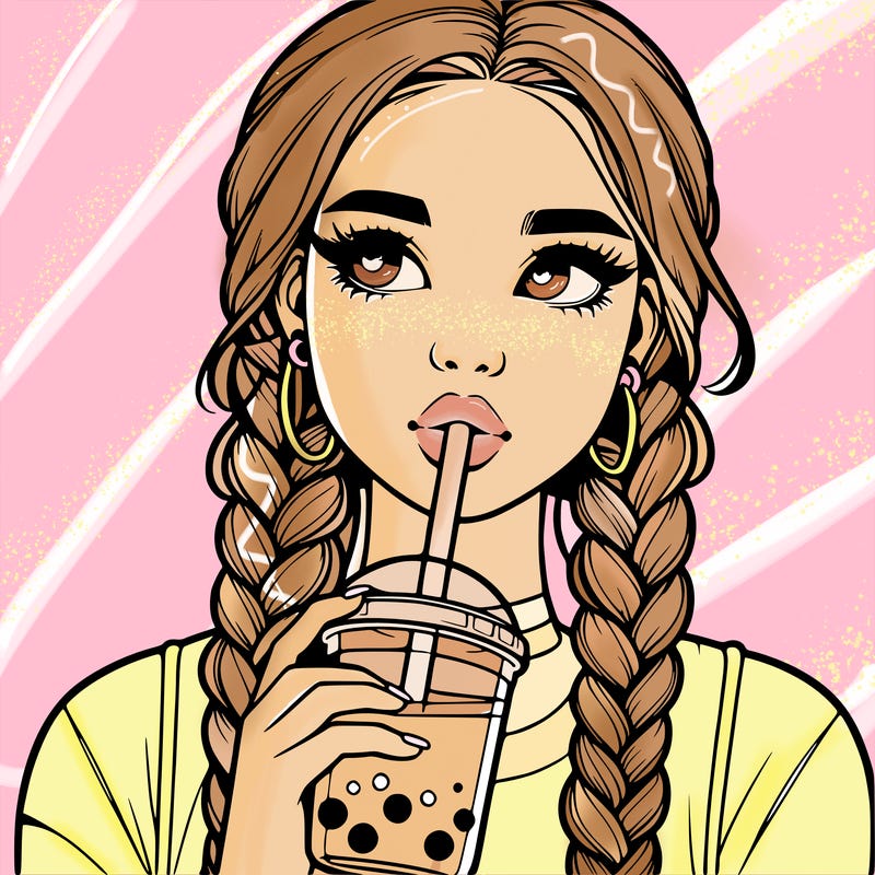 realistic girl with braided hair drinking boba