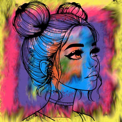 realistic girl with buns on the top of her head