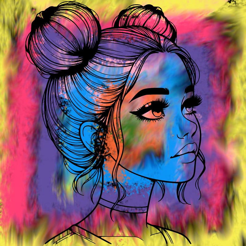 realistic girl with buns on the top of her head