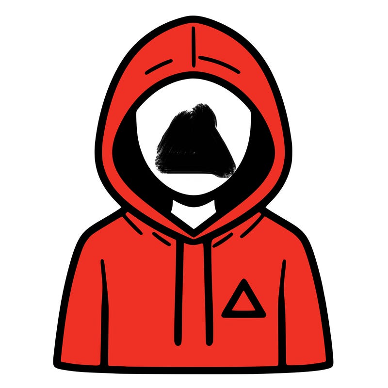 a person with non face waering a hoodie with a small triangle symbol