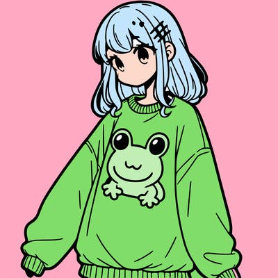 girl wearing frogging sweatshirt