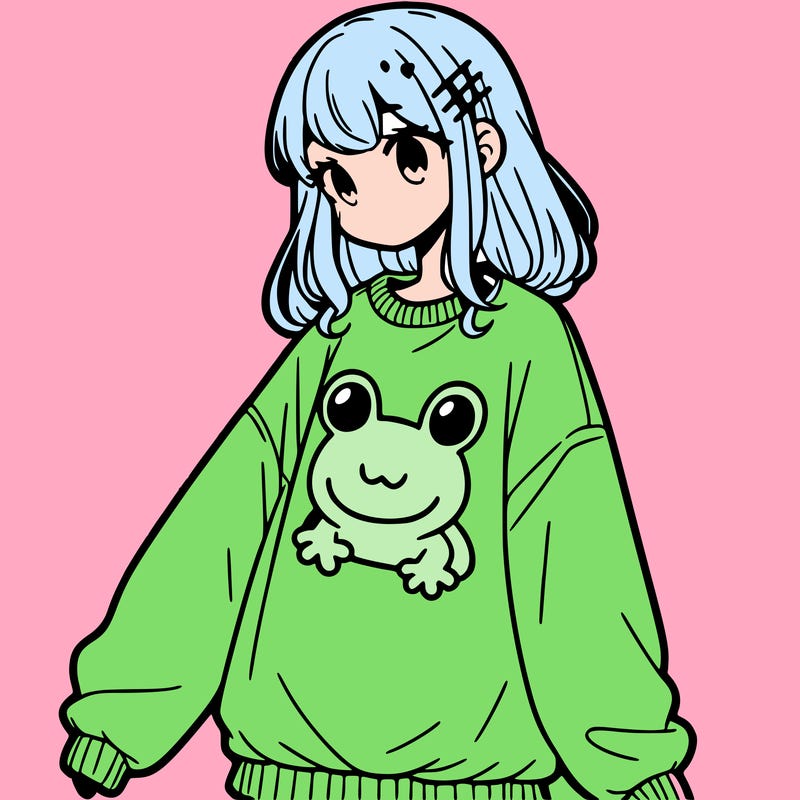 girl wearing frogging sweatshirt