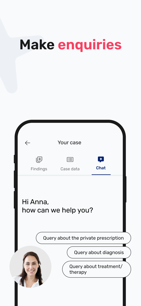 Dermanostic app chat interface for medical enquiries about prescriptions and diagnosis.
