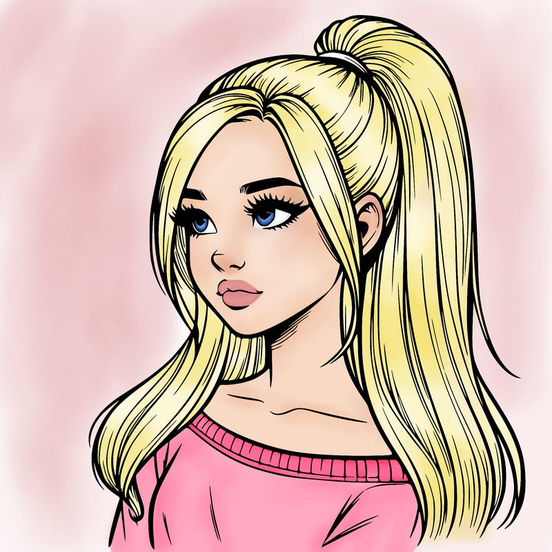 realistic girl with a high ponytail