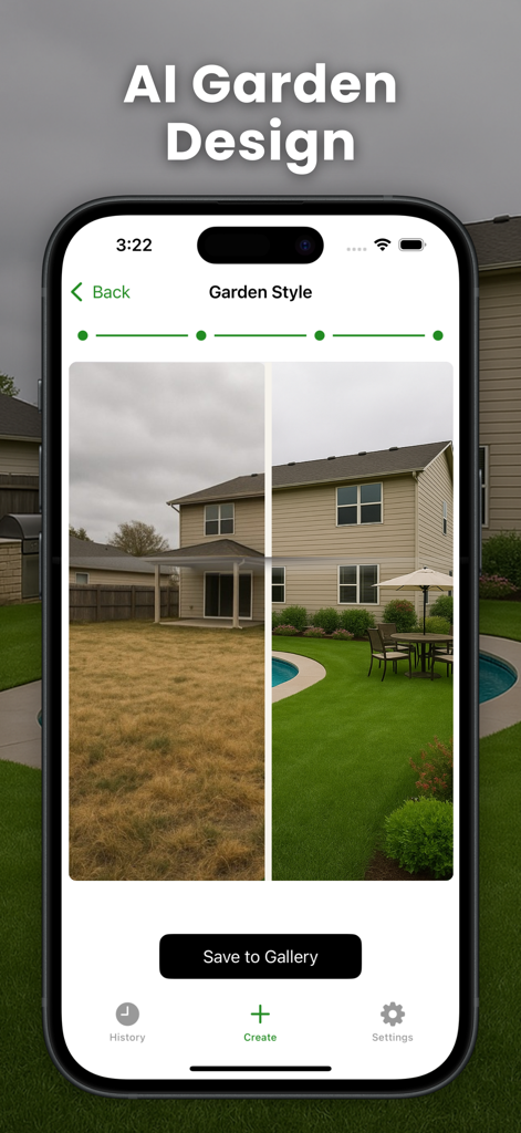 AI Garden Design - Planner - Before and after comparison of a backyard landscaping renovation generated by AI.