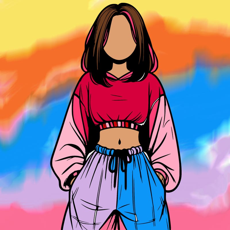 realistic girl faceless with baggy pants and a crop top