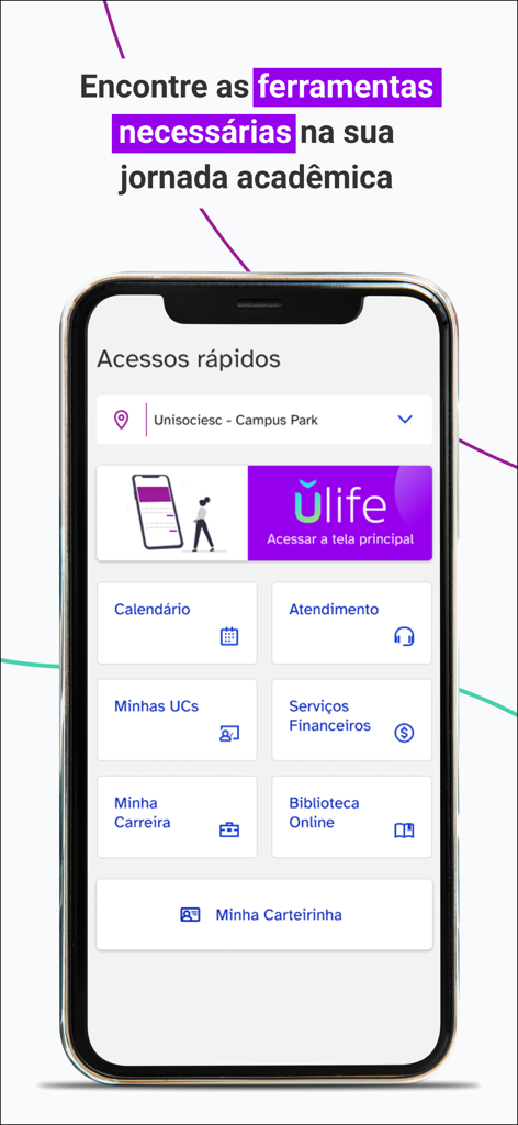 Ulife - Ulifeモバイルアプリのダッシュボードには、学業管理と学生サービスのためのクイックアクセスツールが表示されています