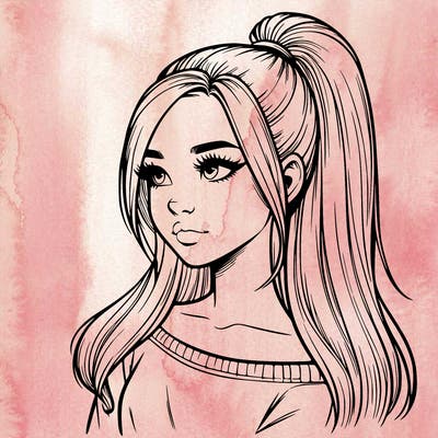 realistic girl with a high ponytail