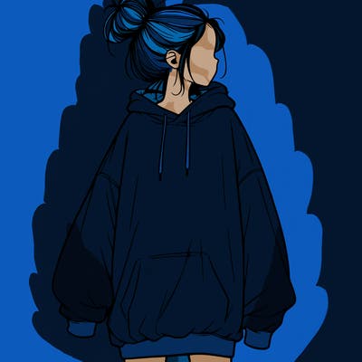 realistic girl with a oversized sweatshirt on and a bun