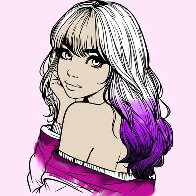 realistic girl with bangs looking over her shoulder