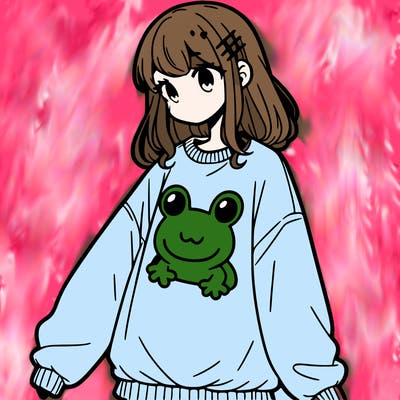 girl wearing frogging sweatshirt