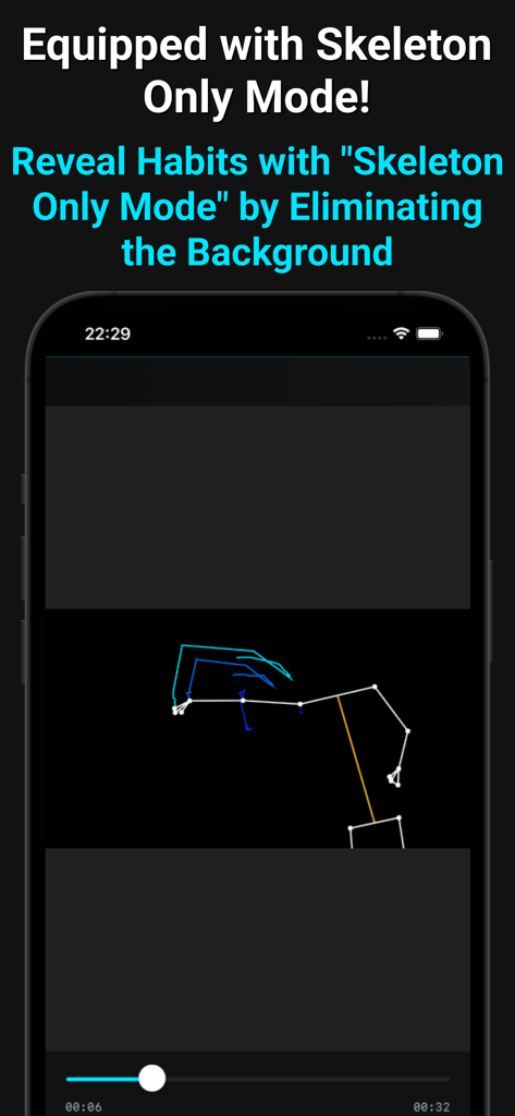AI skeletal tracking mode in the Pose and Tracking for Darts app showing dart throwing mechanics with background removed