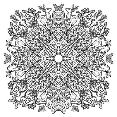 Explore the mesmerizing world of kaleidoscope animals with this unique coloring page designed for teens. Its intricate patterns featuring majestic wolves, graceful deer, and delicate butterflies offer hours of focused creative enjoyment.