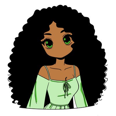 a black anime girl with long afro hair