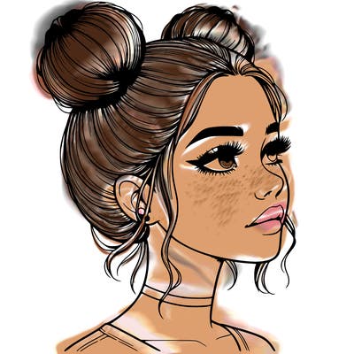 realistic girl with buns on the top of her head