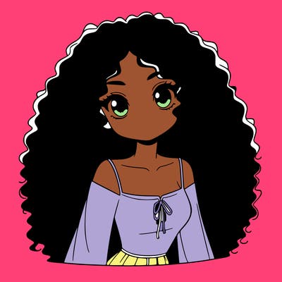 a black anime girl with long afro hair