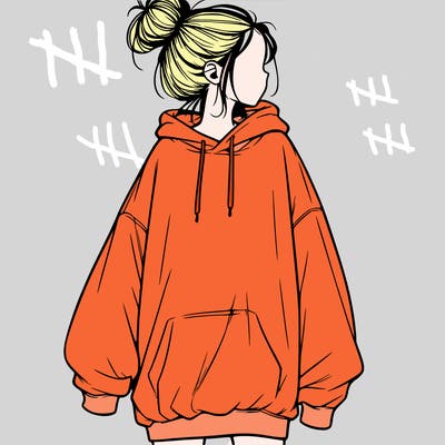 realistic girl with a oversized sweatshirt on and a bun