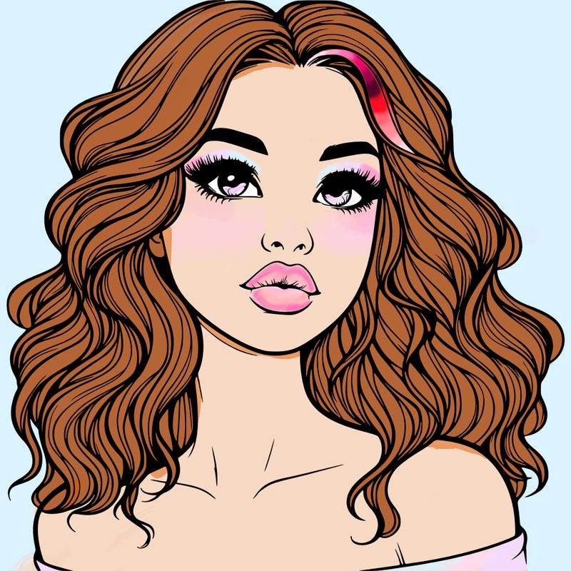 realistic girl with wavy hair and lips