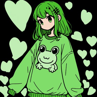 girl wearing frogging sweatshirt