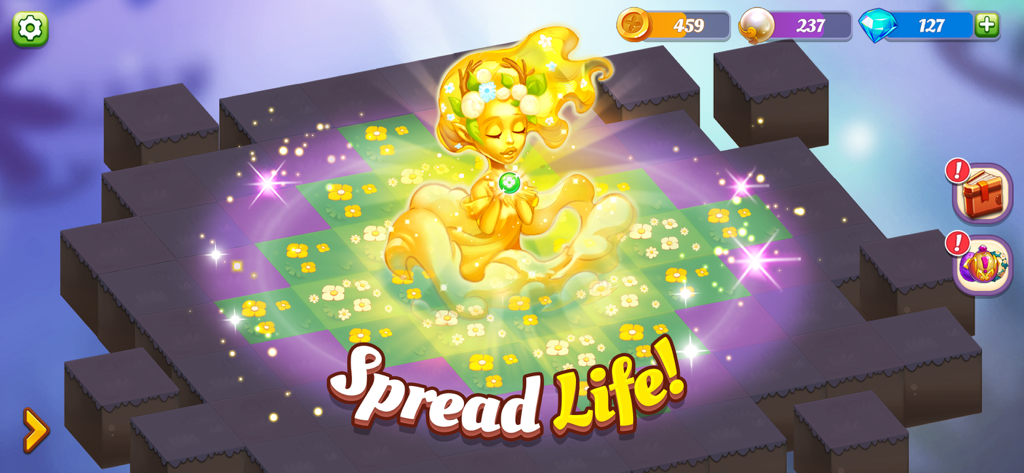 Wonder Merge - Golden magical spirit healing a meadow in Wonder Merge gameplay screen