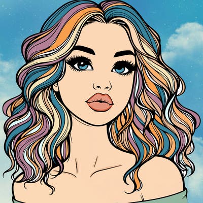realistic girl with wavy hair and lips