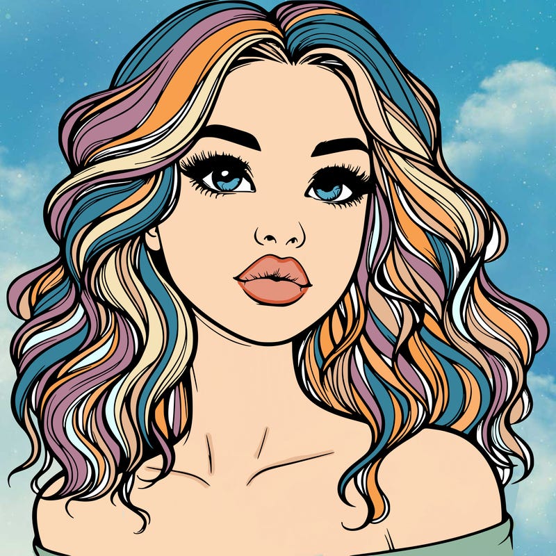 realistic girl with wavy hair and lips