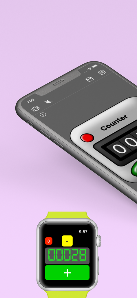 Digital tally counter app interface displayed on iPhone and Apple Watch