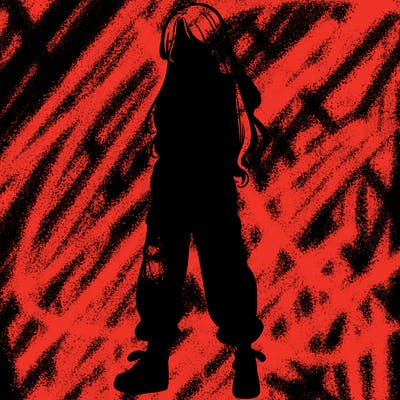 girl in baggy pants crop top and long hair