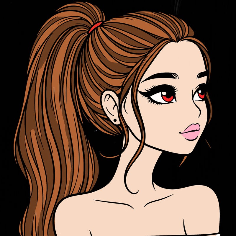 a beautiful and realistic girl with a high pony tail