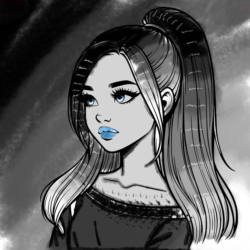 realistic girl with a high ponytail