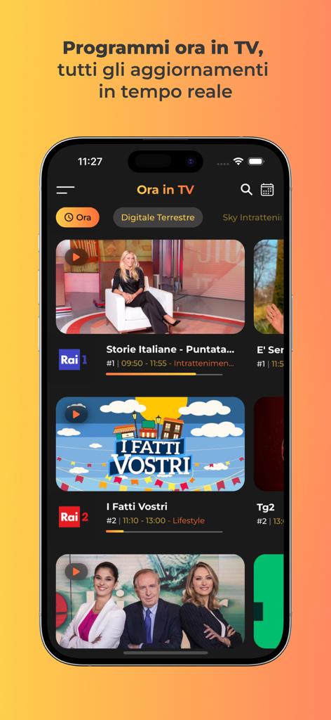 Guida Programmi TV - Aplicación Guida Programmi TV mostrando programas de televisión italianos en vivo.