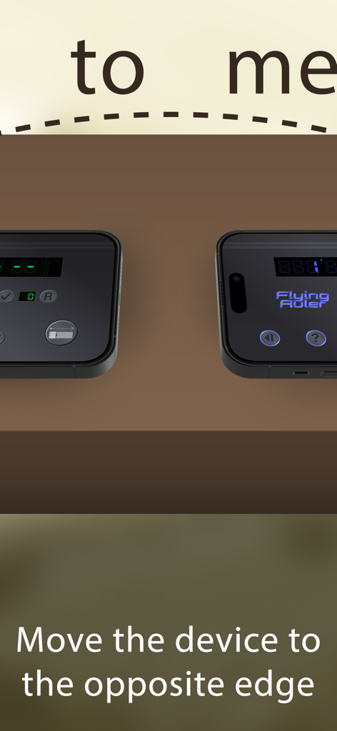 Flying Ruler: 3D Tape Measure - Un iPhone midiendo la distancia al moverse de un borde al lado opuesto.