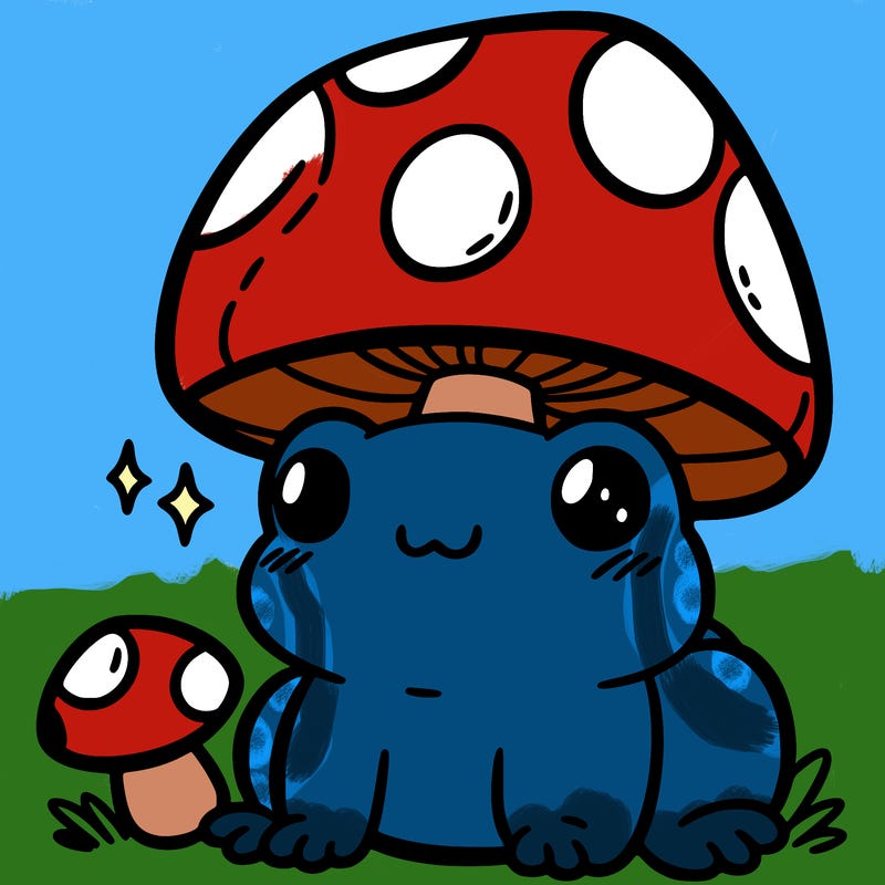 a cute frog with a mushroom hat