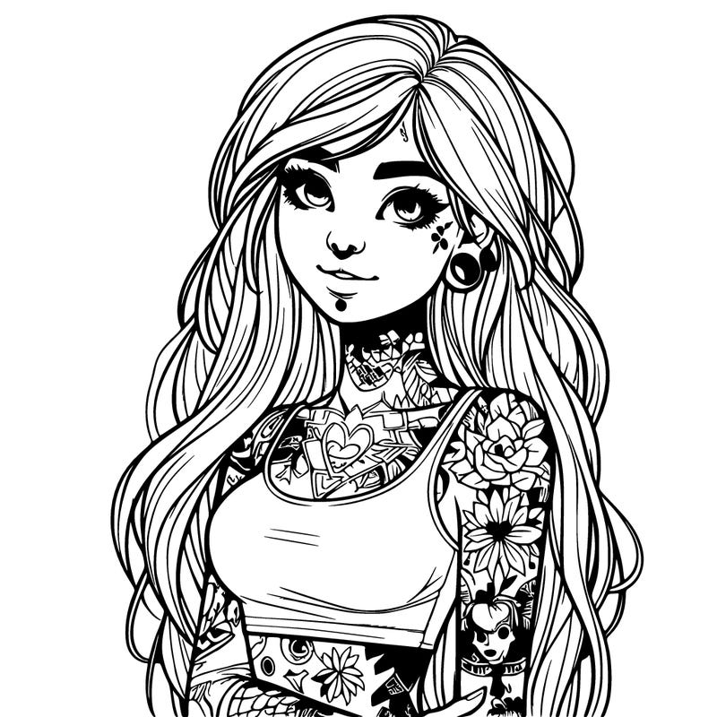 realistic girl with many tattoos