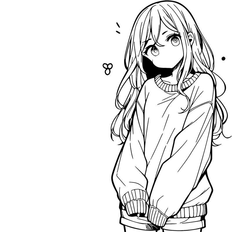 manga teen girl  in a sweater and baggy pants