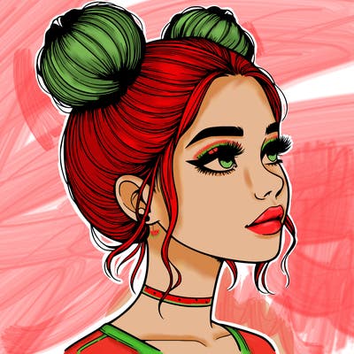 realistic girl with buns on the top of her head