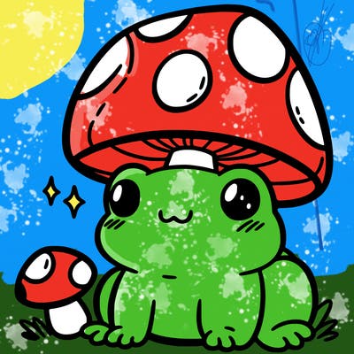 a cute frog with a mushroom hat