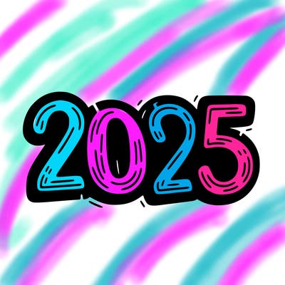 one line scrawled numbers sketch design “2025”